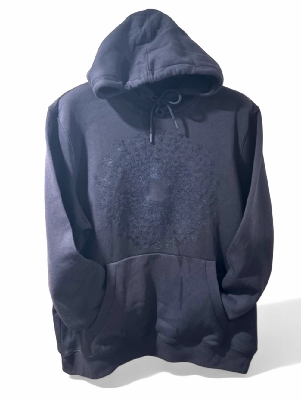 Embroidered Monochrome Design Navy Blue Hoodie Sweatshirt Size Men’s Large (NWT)